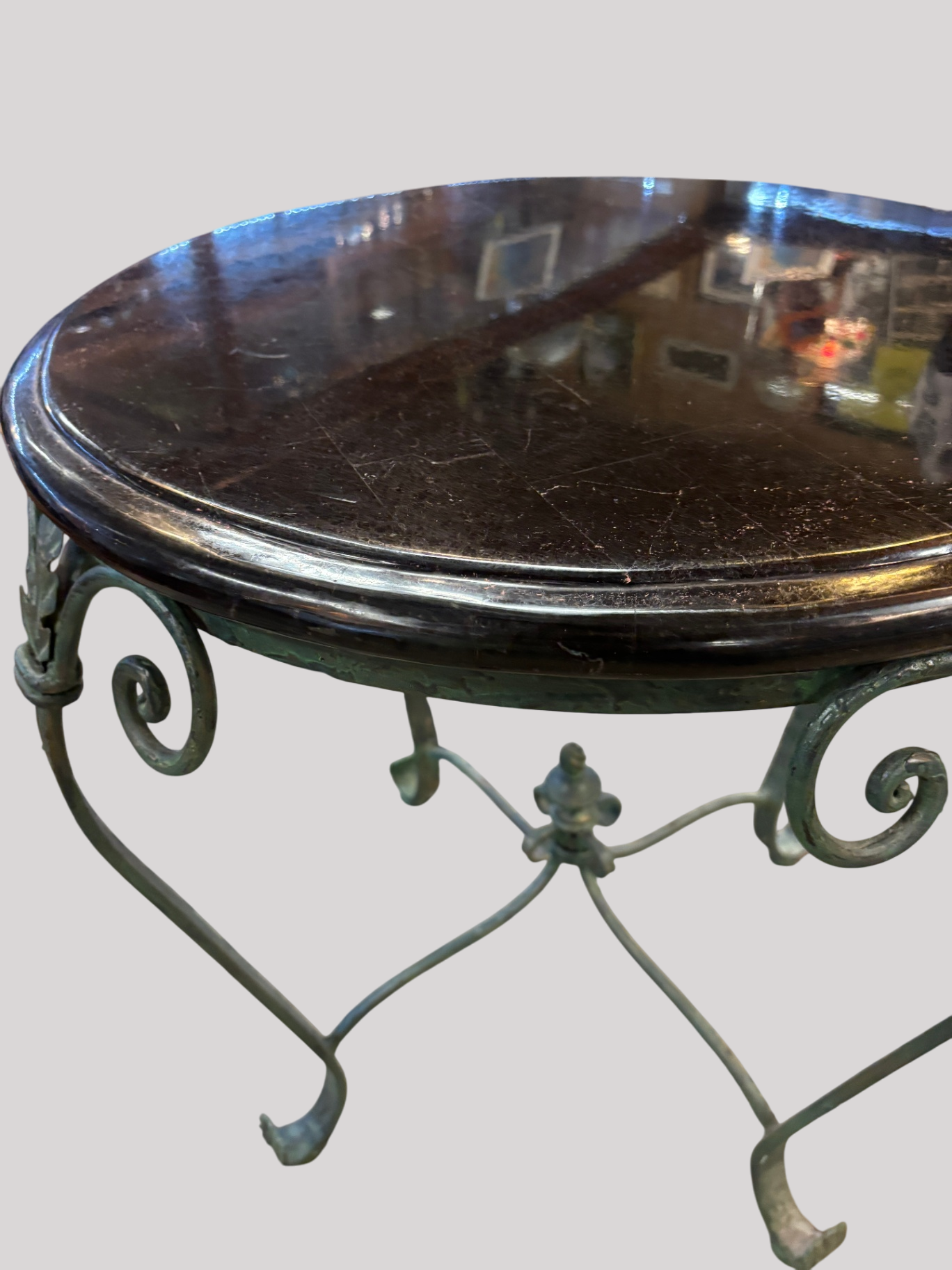 Cast Iron and Black Marble Table