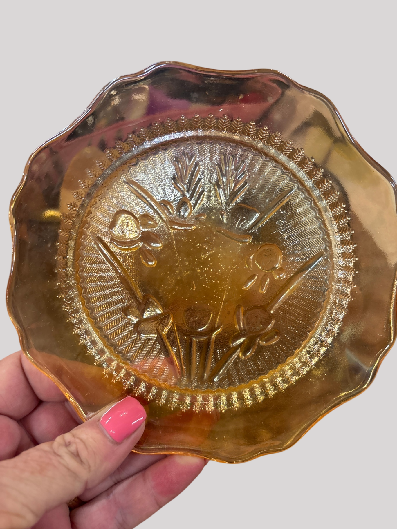 Iris and Herringbone Depression Glass Marigold Set of 10 Bread Plates