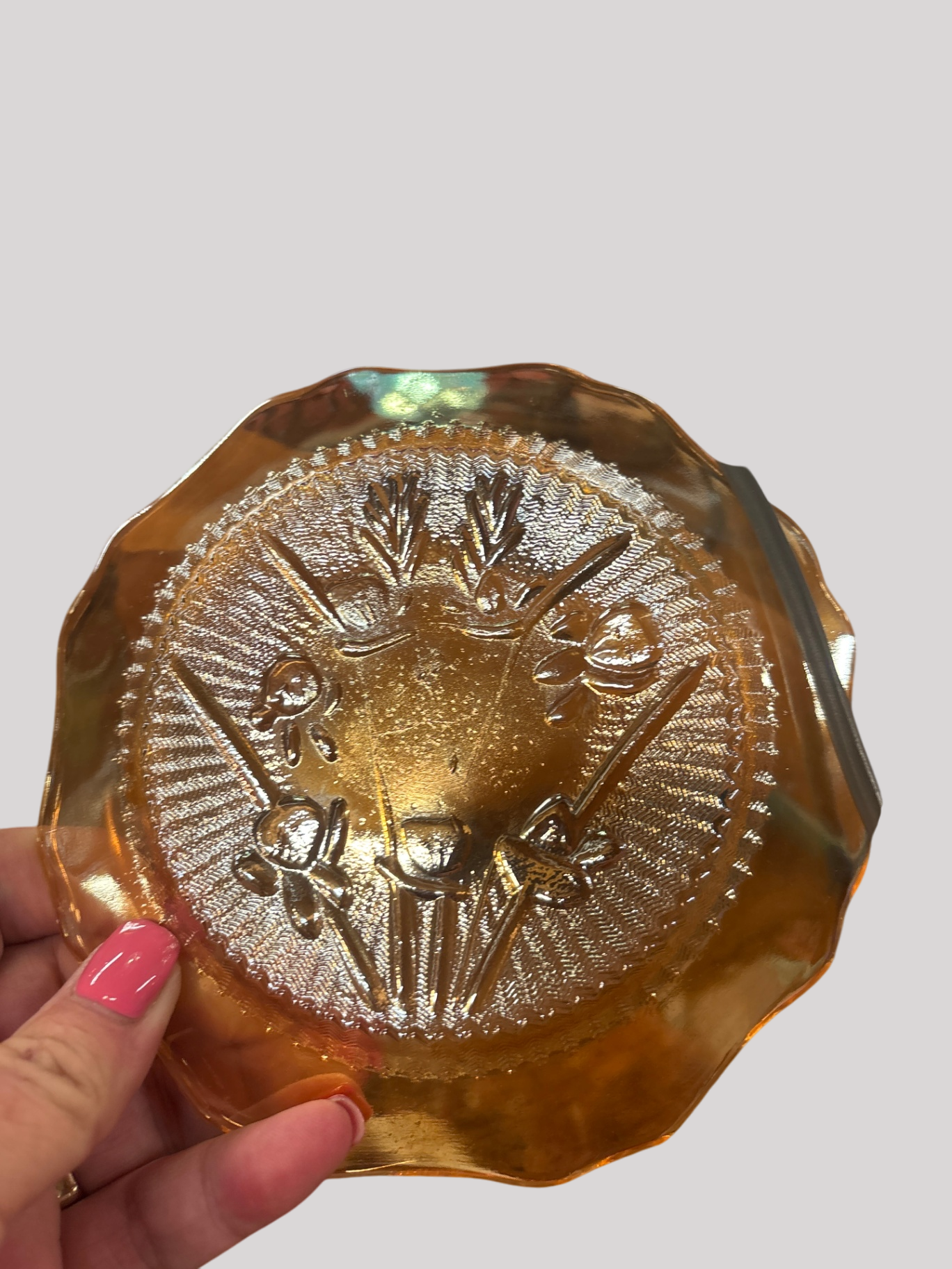 Iris and Herringbone Depression Glass Marigold Set of 10 Bread Plates