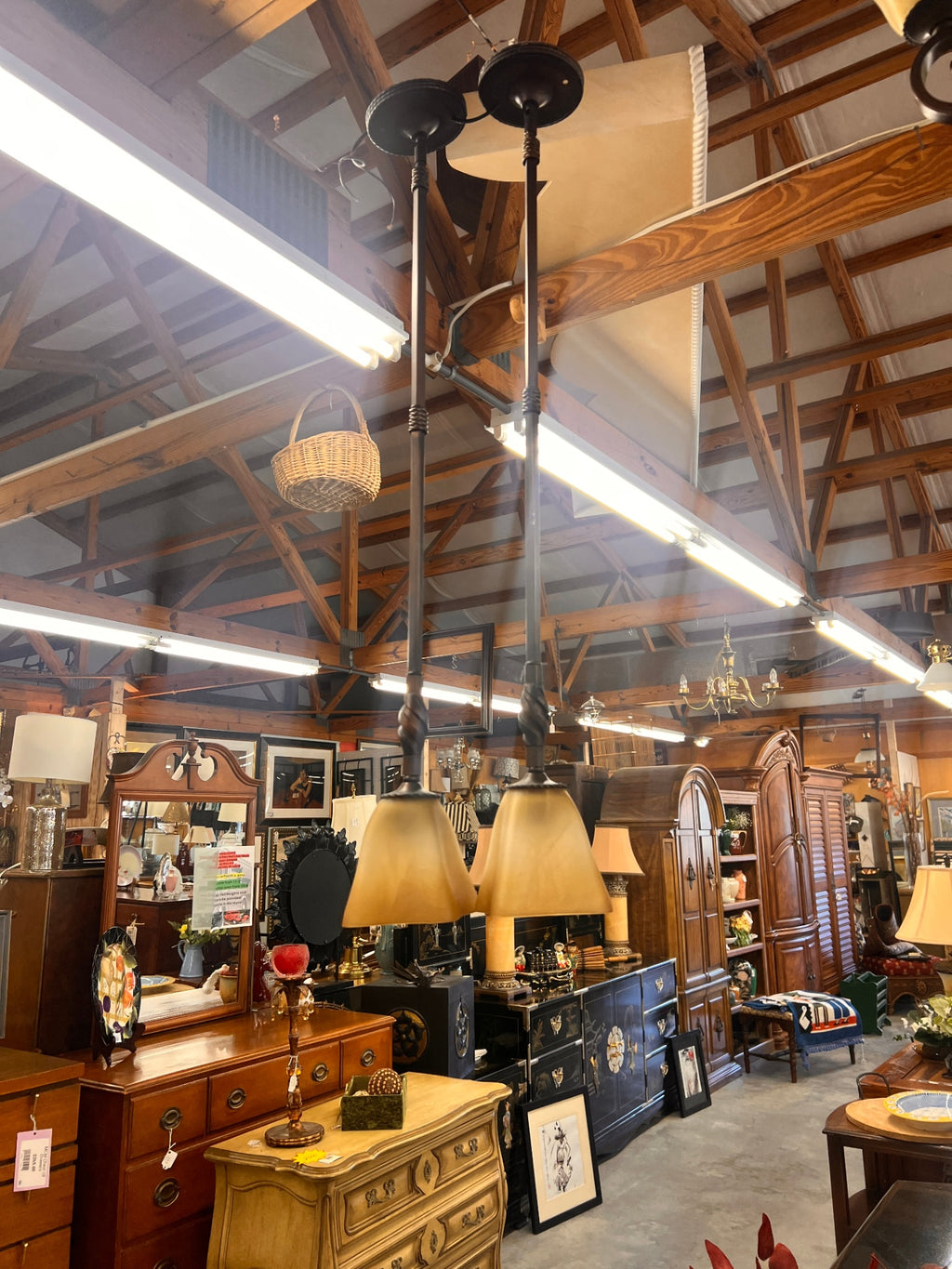 Pair Of Bronze Pendant Fixtures