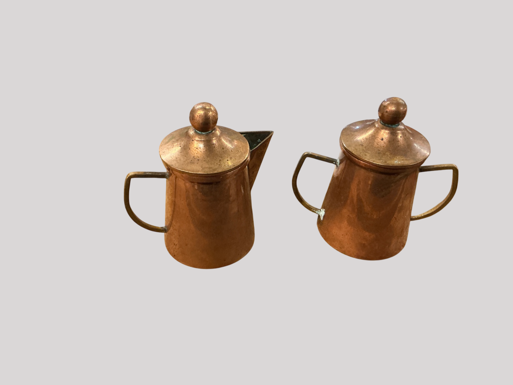 Mid-Century Mexican Handcrafted Copper Creamer and Sugar Set