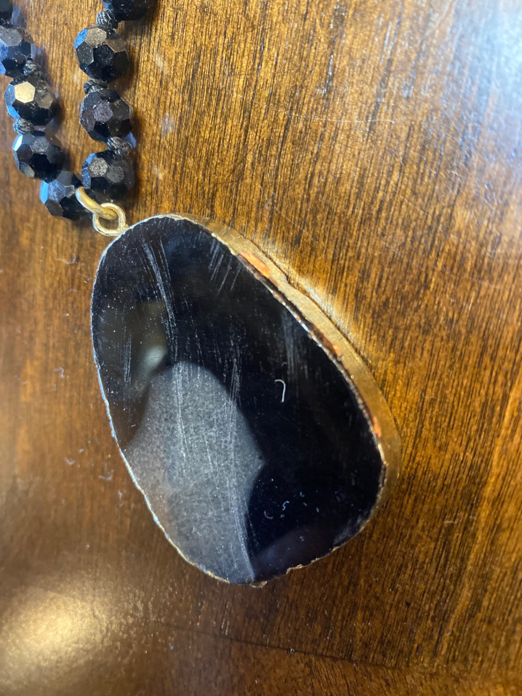 Hand Knotted Long Pendant Natural stone Black HHH