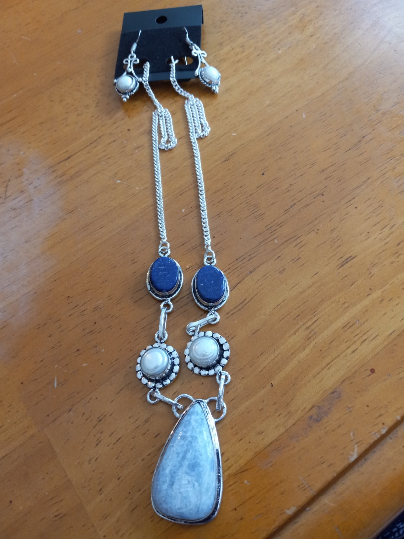 Lapis pearl necklace n earrings dsc 