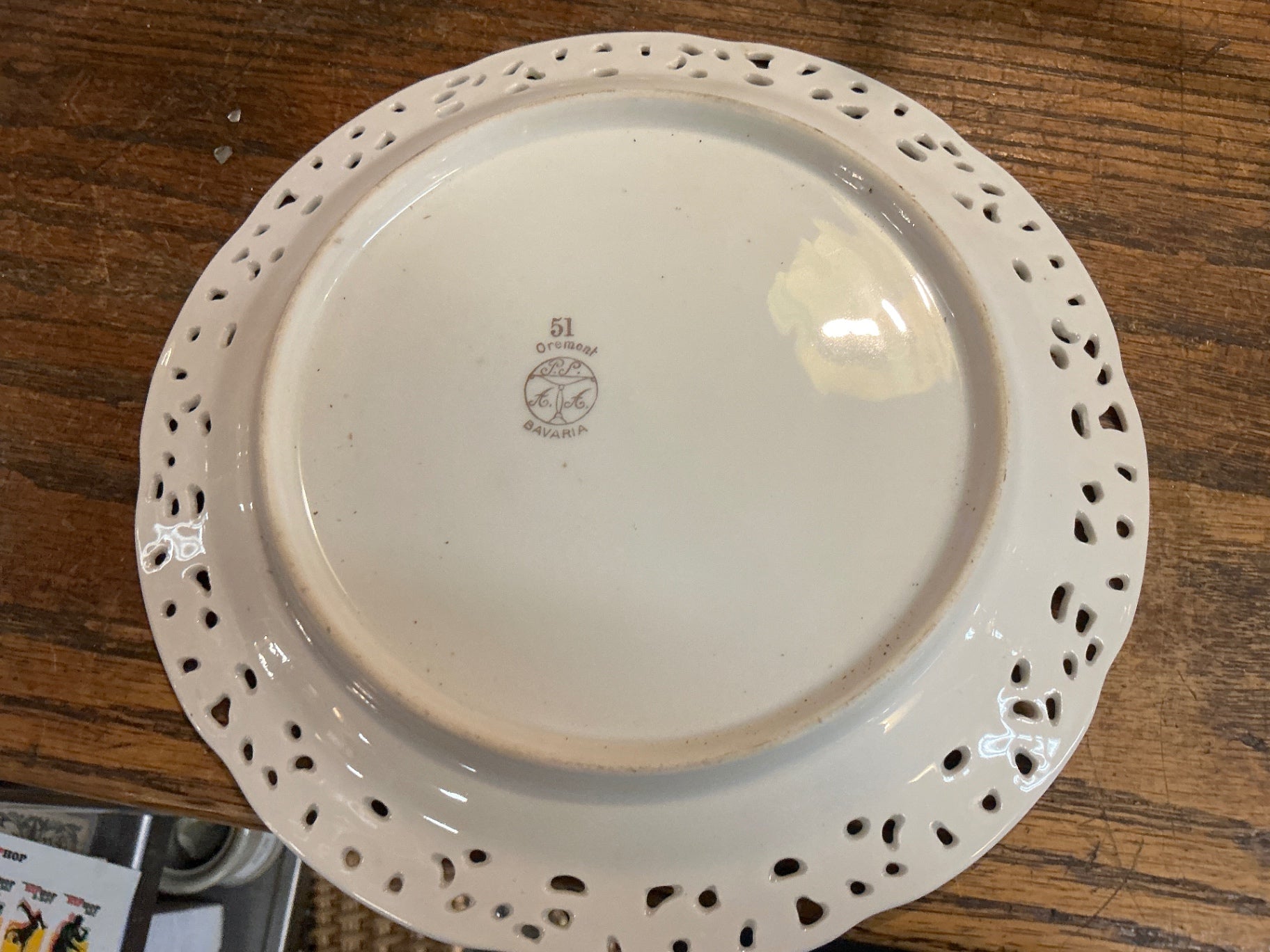 Antique Oremont Bavaria Reticulated Porcelain Plate – Hand-Painted Floral Center, Gold Accents