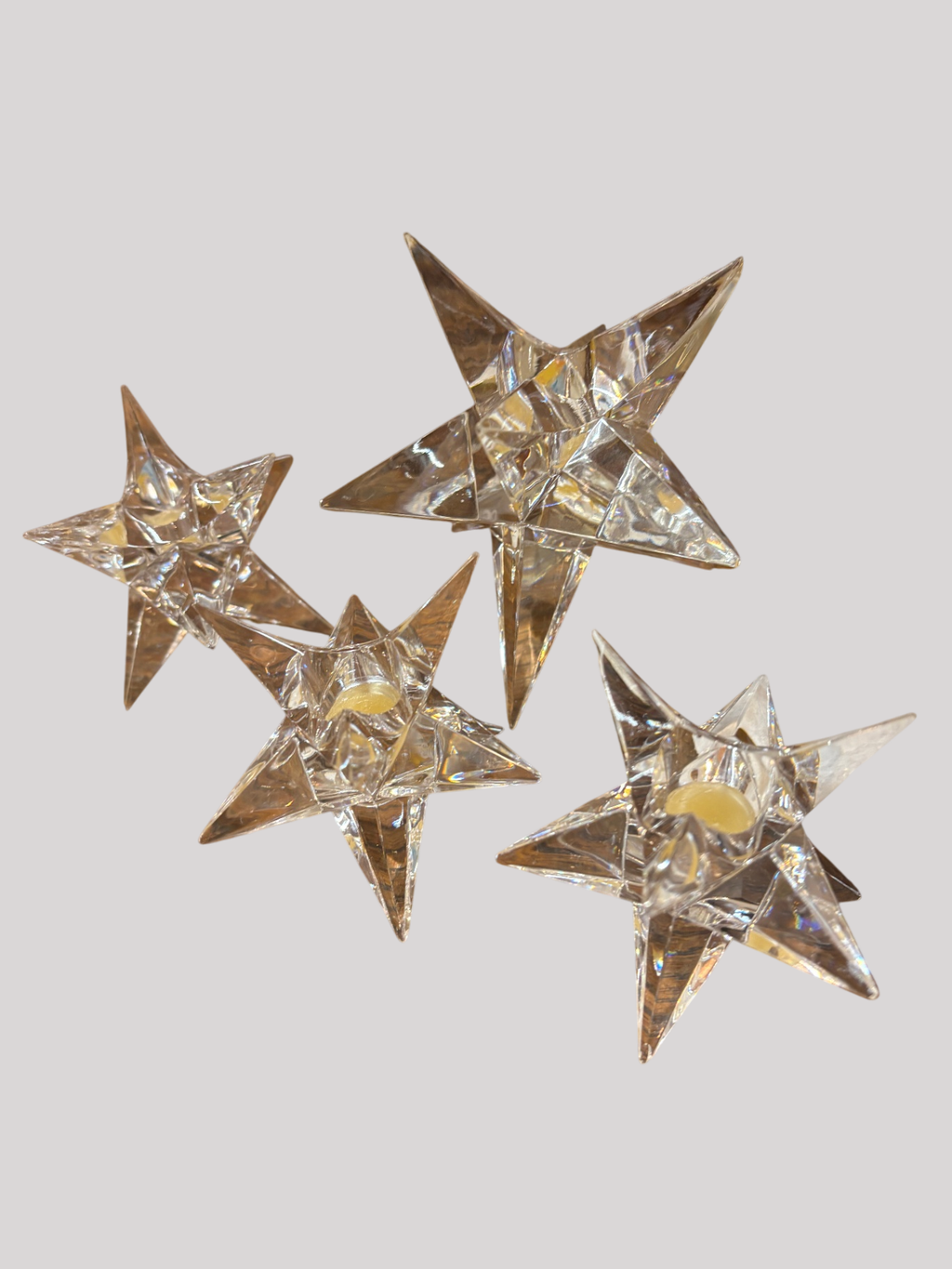 Orrefors Set of 4 Crystal Star Candelholders 