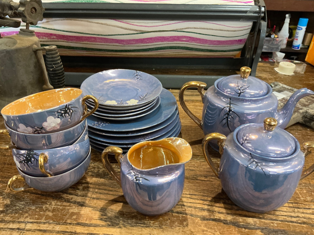 Complete Vintage H.S. Japan Lusterware Tea Set – Lavender with Gold Trim and Cherry Blossom Design