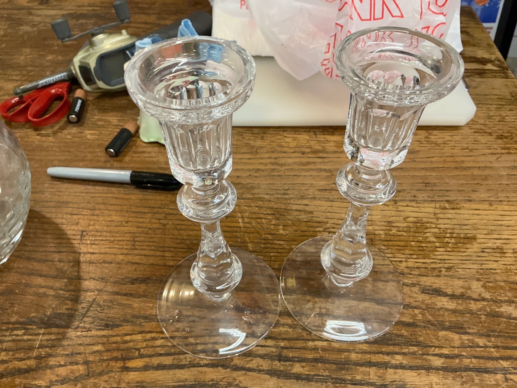 Pair of Vintage Cut Crystal Taper Candle Holders – Fluted Bowl Design