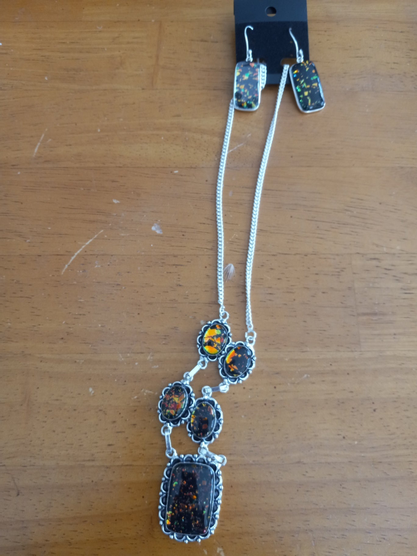 Necklace n earrings black doublet opal dsc 