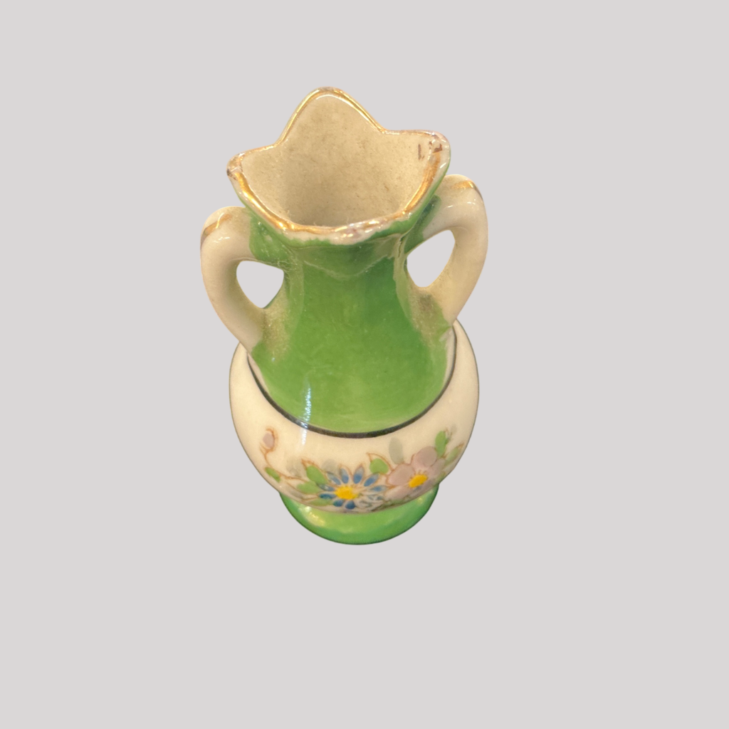 Made in Occupied Japan” Miniature Green and White Hand-Painted Porcelain Vase