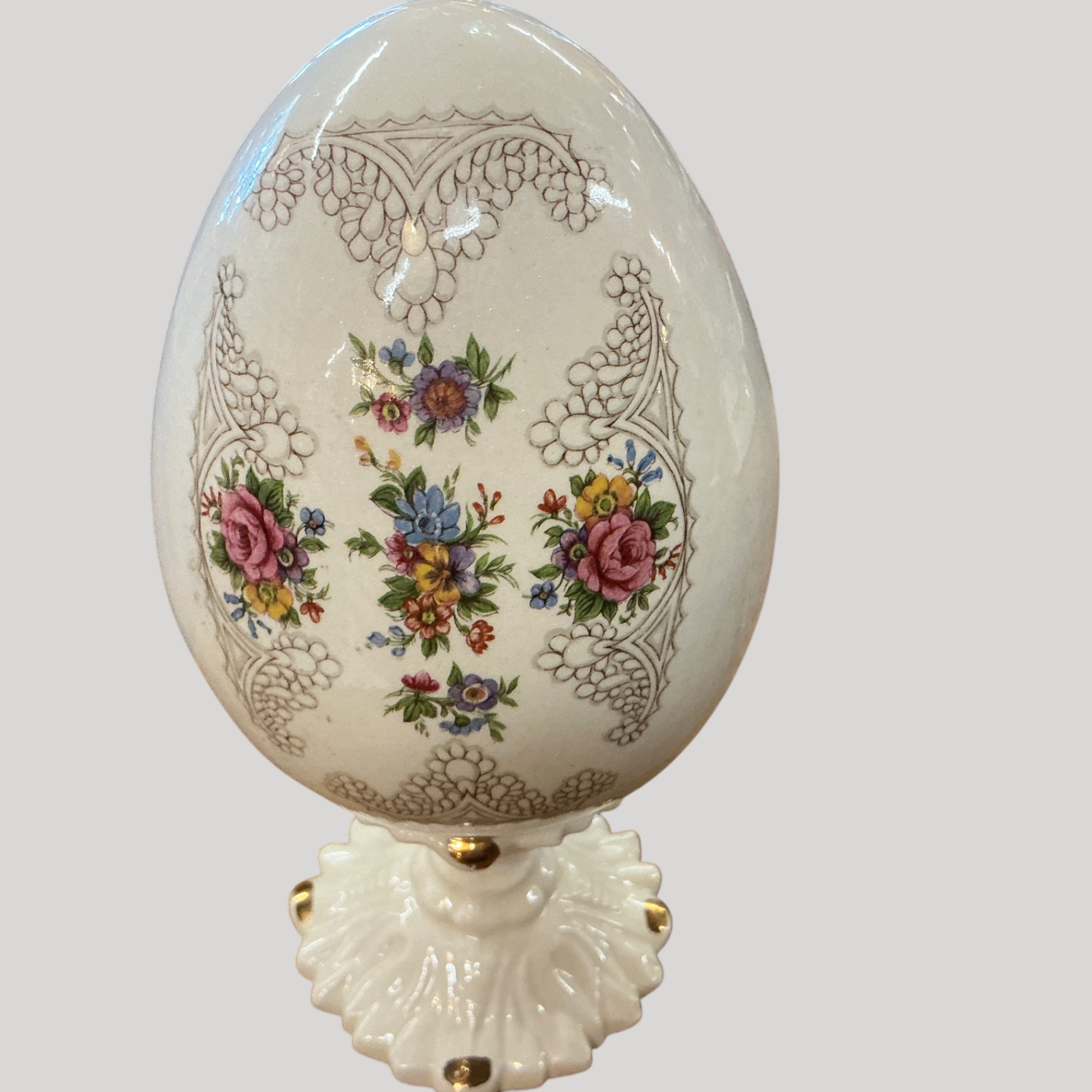 Vintage Porcelain Decorative Egg on Pedestal
