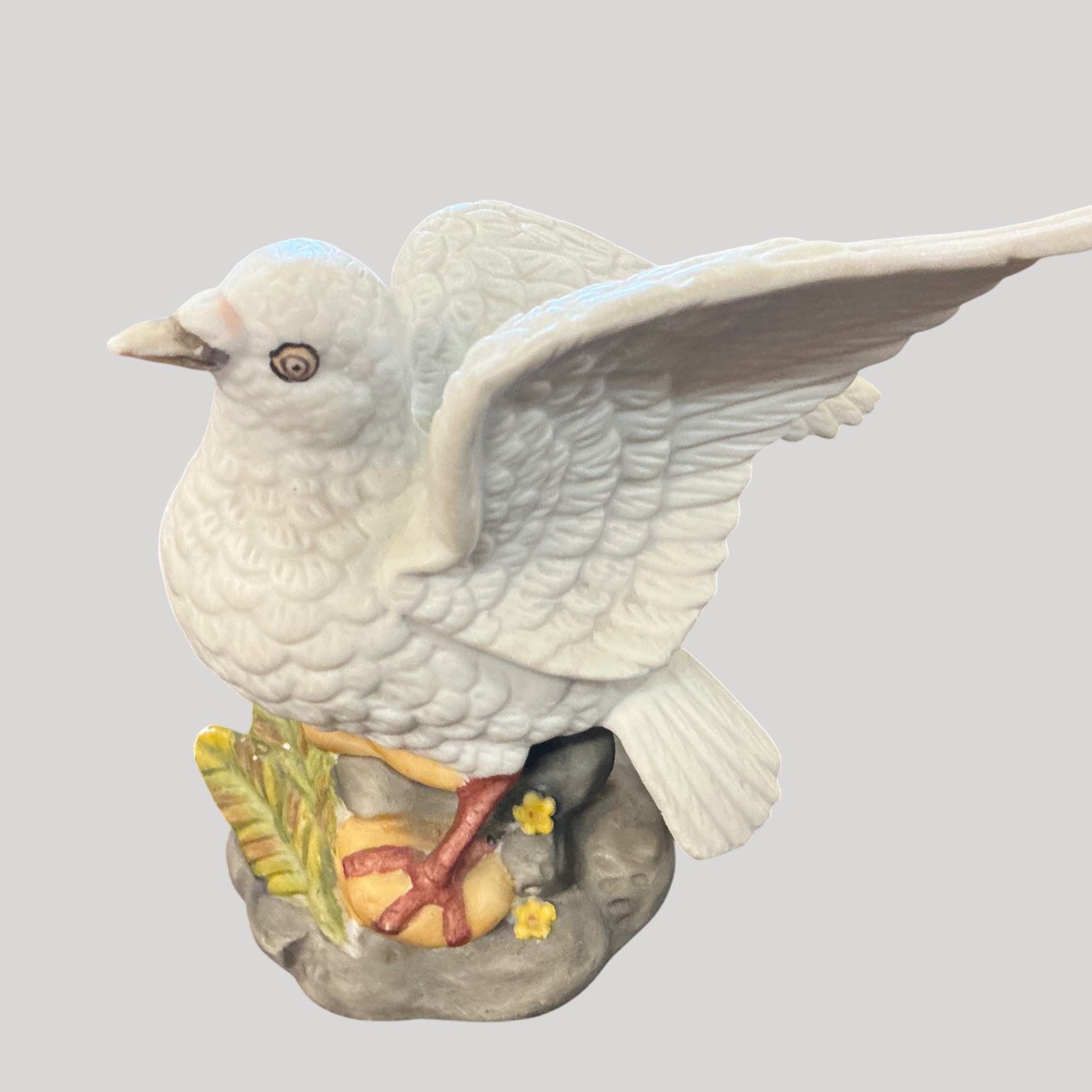 Vintage White Dove Porcelain Figurine on Floral Rock Base
