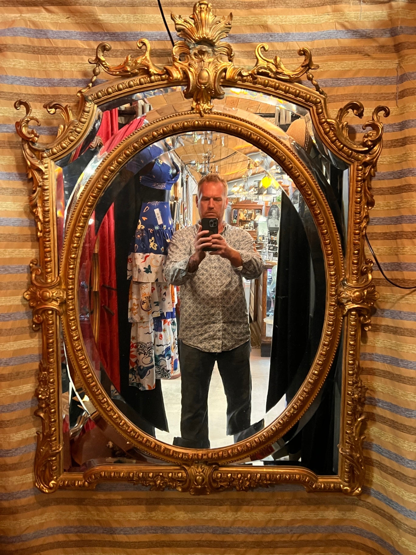 Large Florentine Style Giltwood Oval Mirror with Acanthus Cresting, 48" x 34"