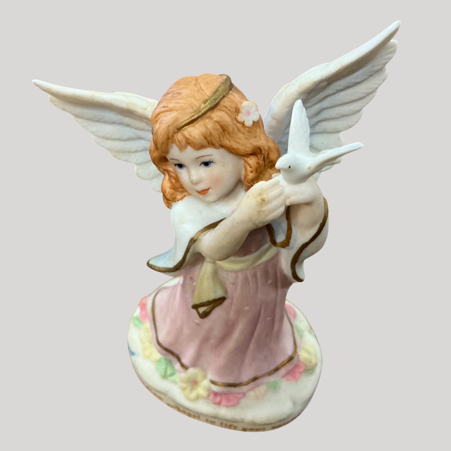 Vintage Porcelain Angel Figurine Holding Dove