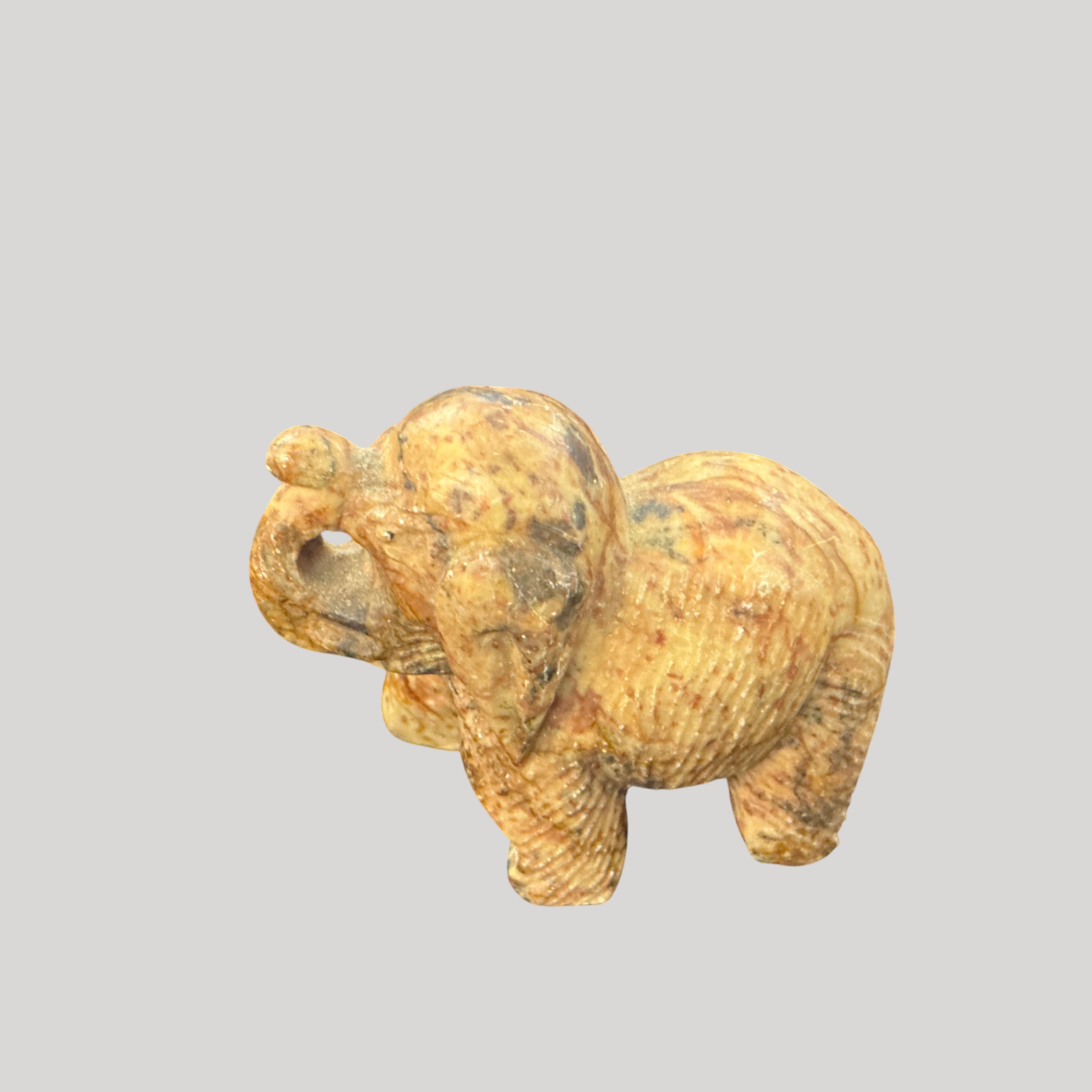 Hand-Carved Polished Stone Elephant Figurine