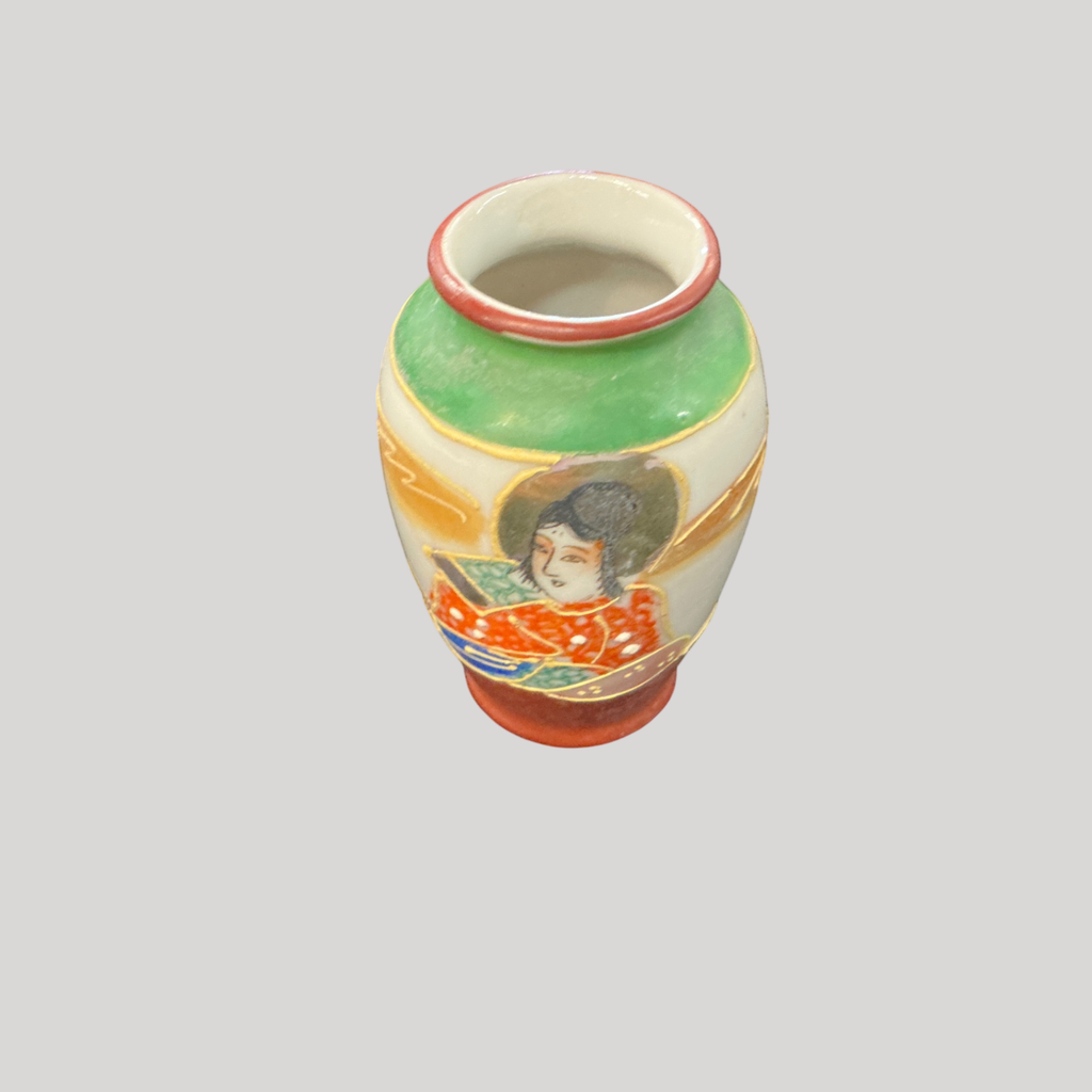 Made in Occupied Japan” Hand-Painted Porcelain Miniature Vase with Geisha Motif