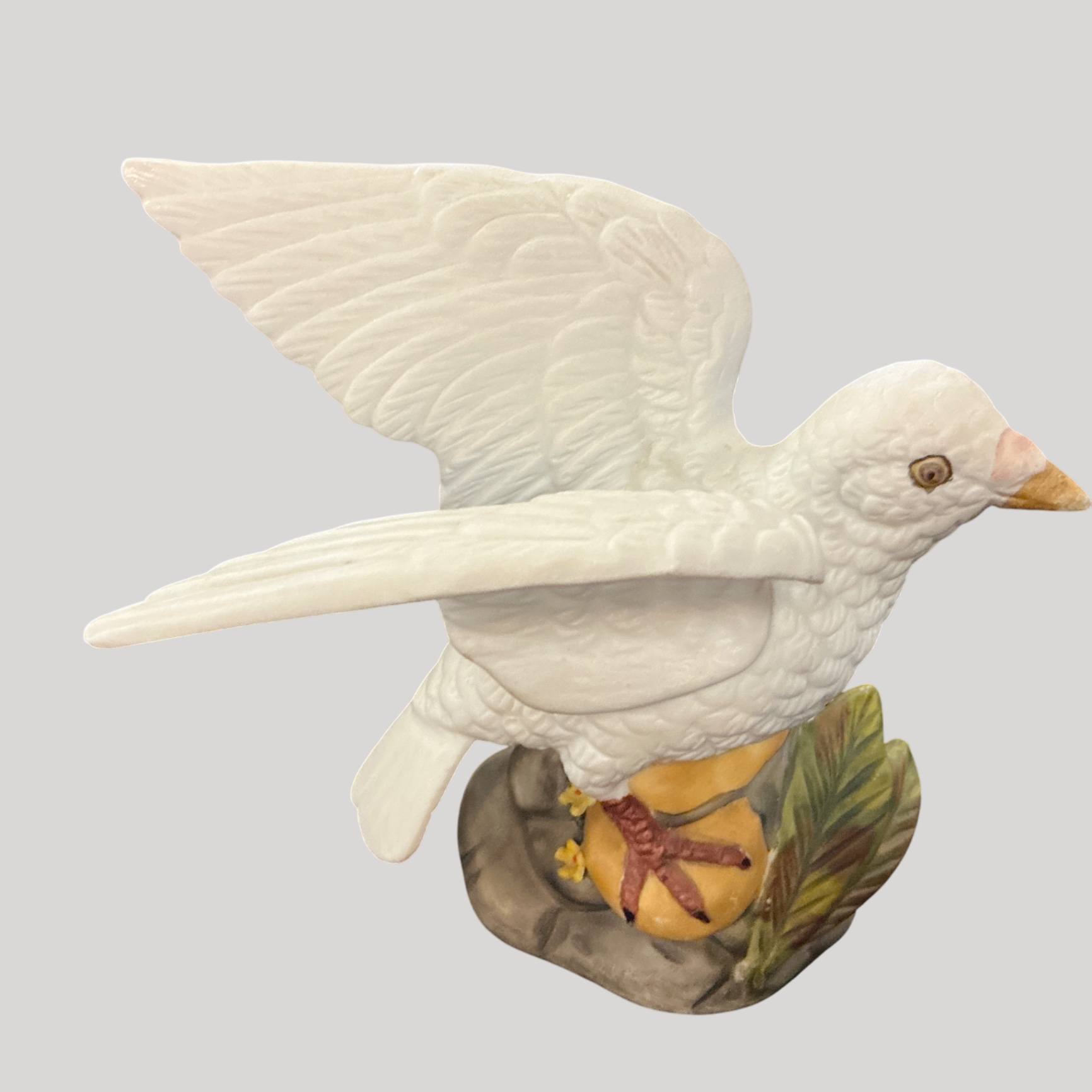 Vintage Porcelain or Bisque Figurine of White Dove in Flight
