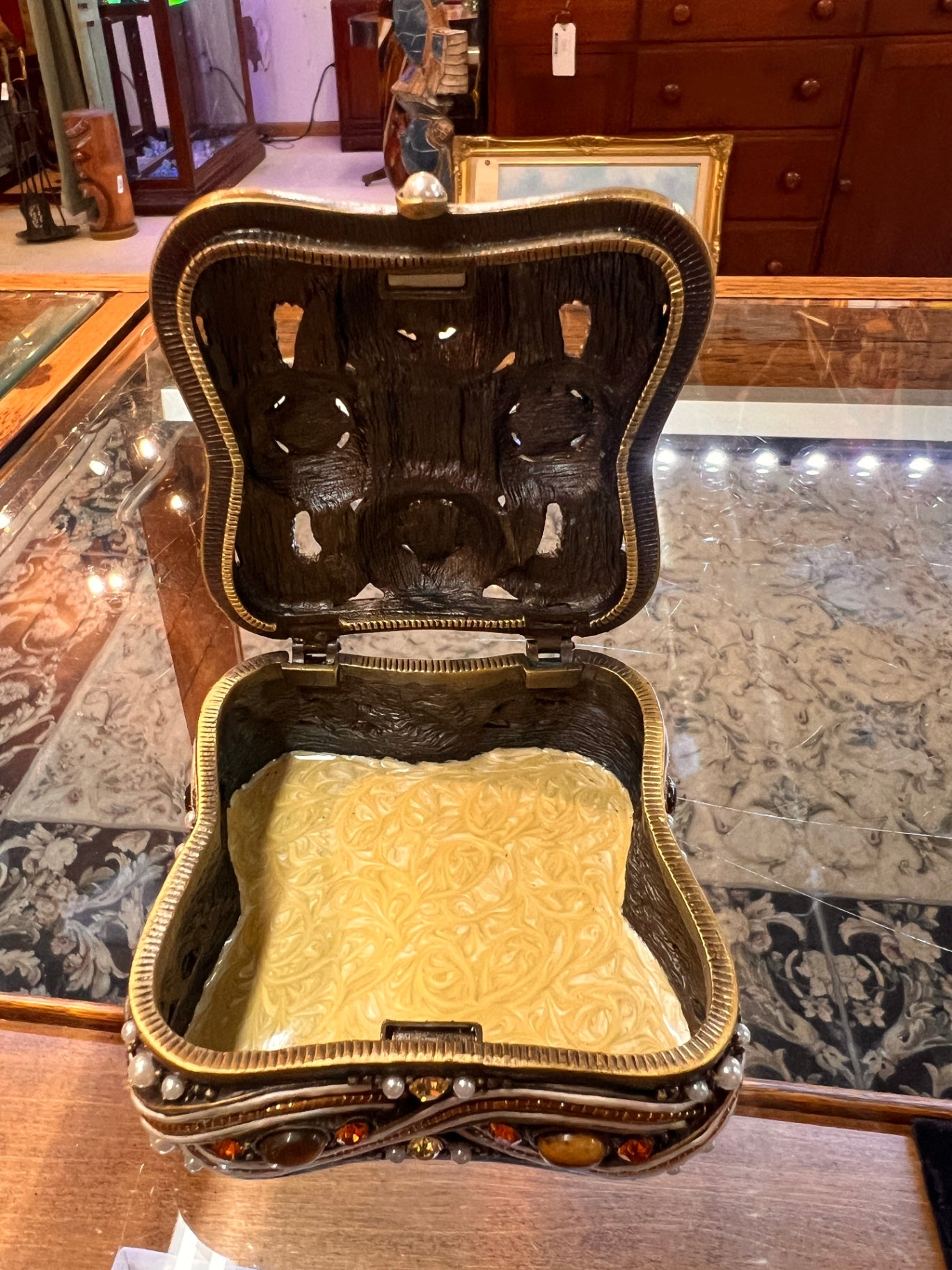 Olivia Riegel Jeweled Amber & Pearl Gilt Trinket Box