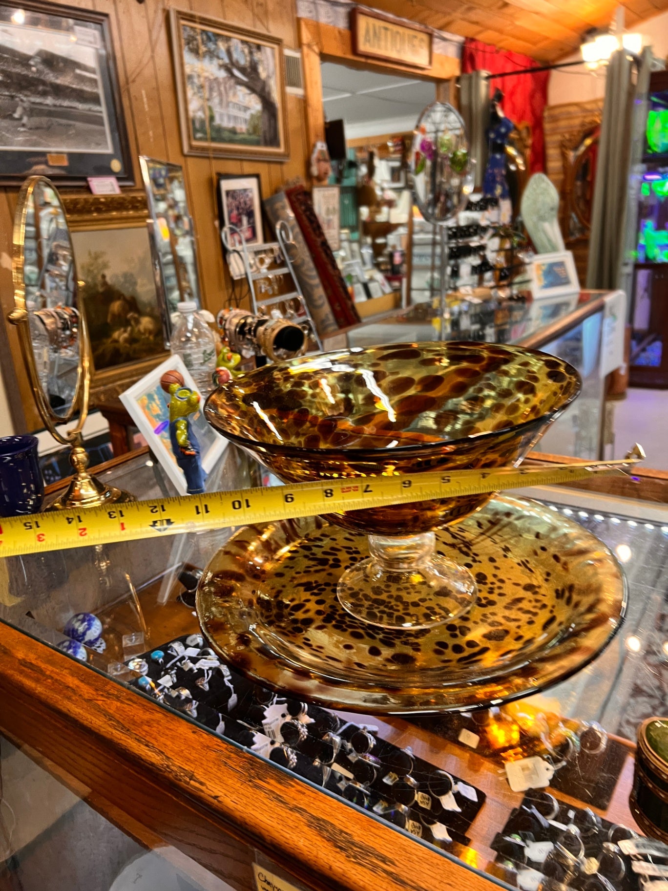 Vintage Murano-Style Amber Tortoiseshell Art Glass Bowl and Charger Set – Hand-Blown Italian Glass