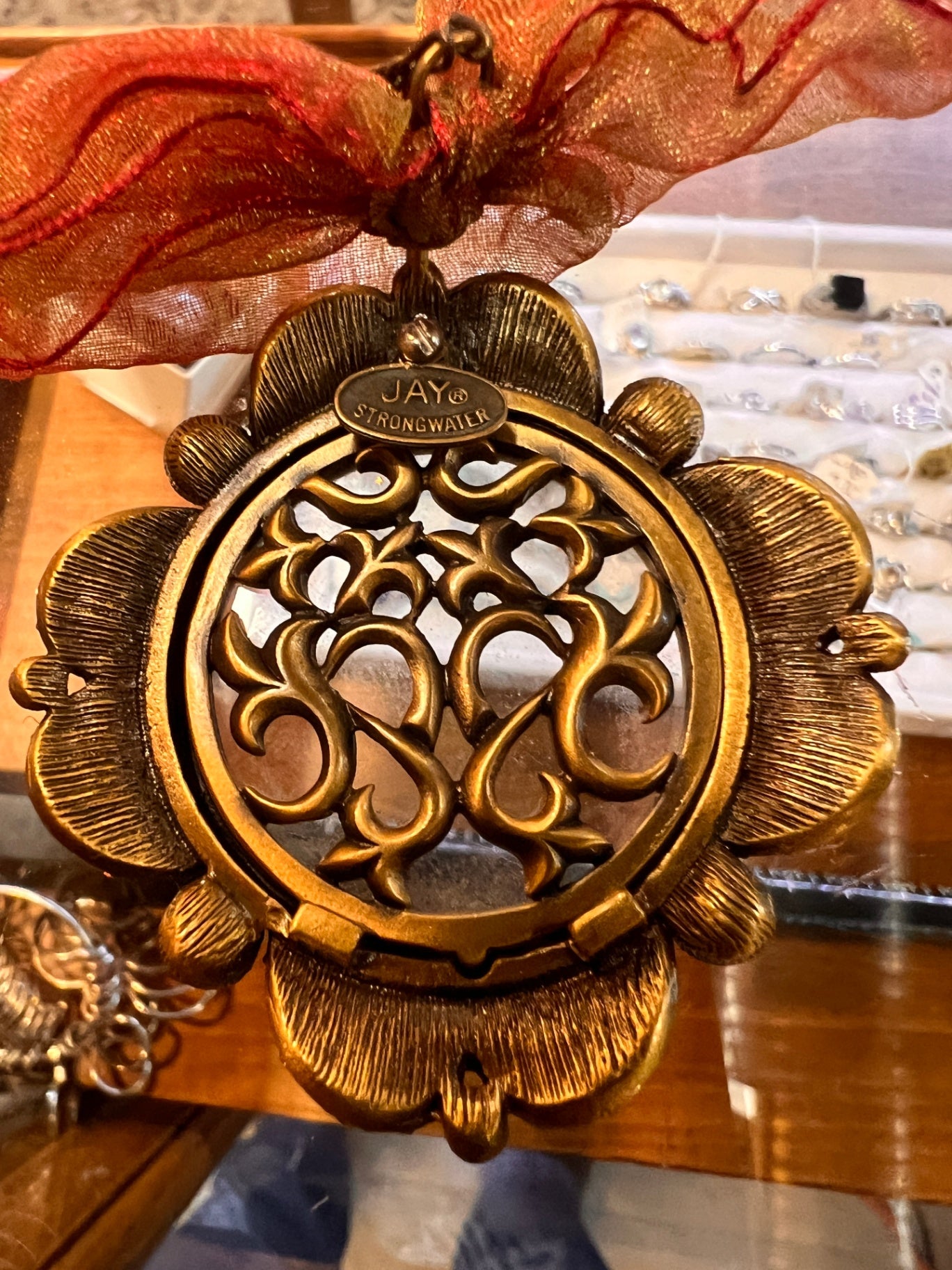 Jay Strongwater Gilded Jeweled Ornament / Frame with Amber and Ruby Crystals