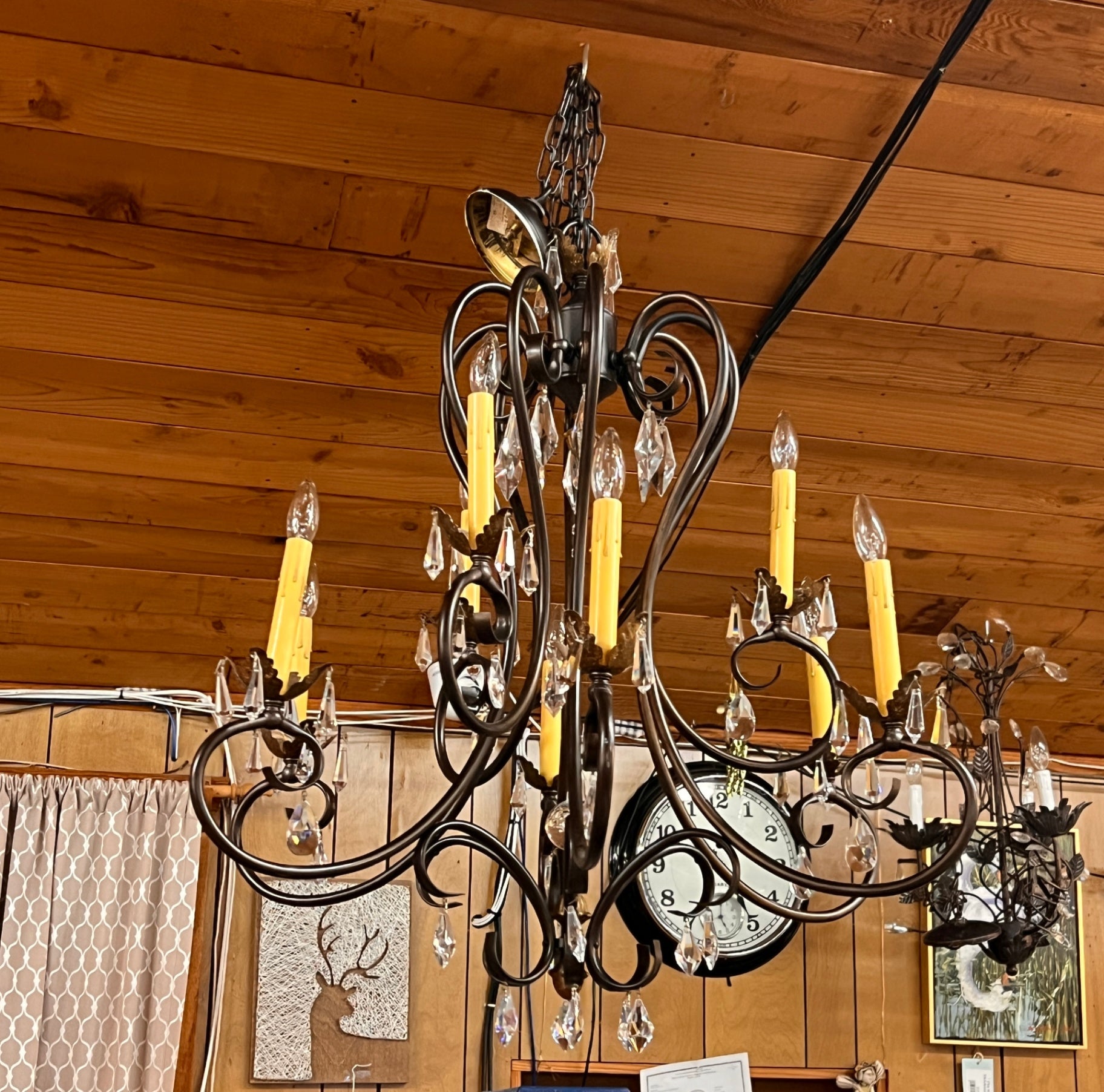 Bronzed Metal and Crystal Chandelier
