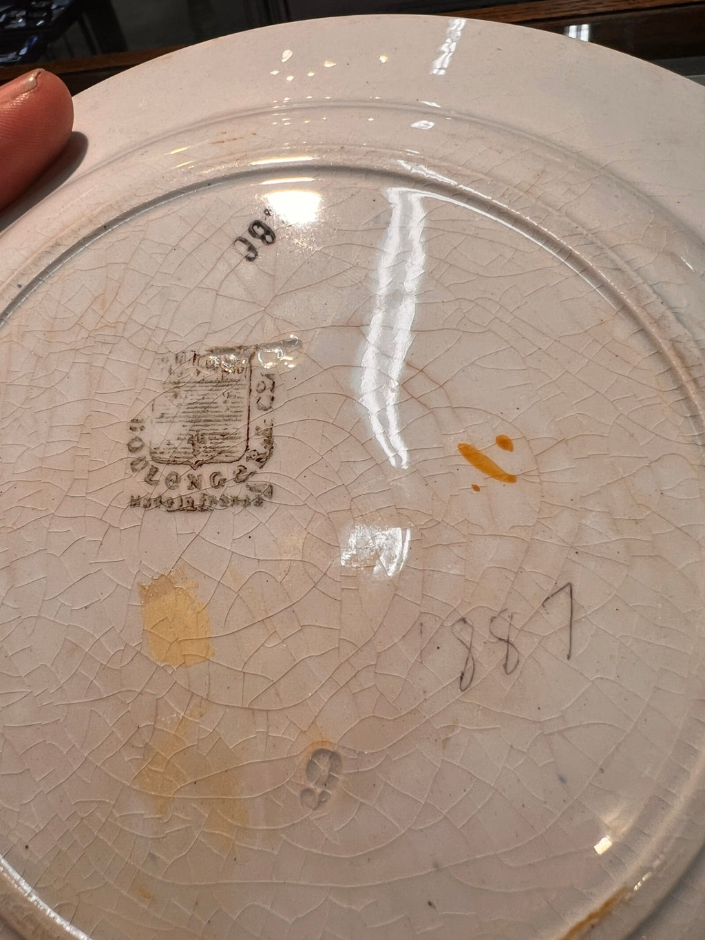 Antique 1887 Doulton Burslem Flow Blue Plate – Cobalt and Mustard Pattern