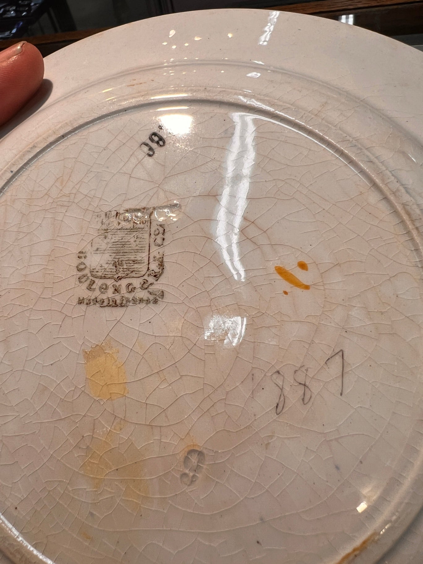 Antique 1887 Doulton Burslem Flow Blue Plate – Cobalt and Mustard Pattern