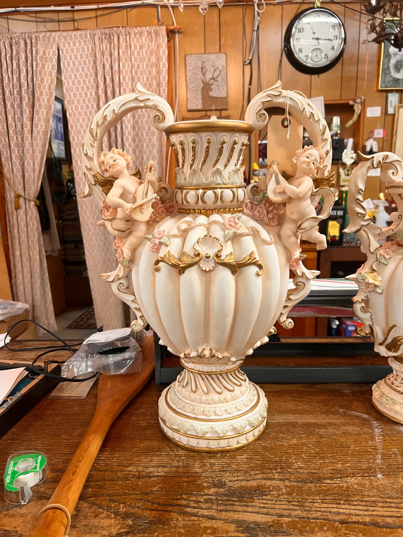 Vintage Italian Capodimonte-Style Cherub Urn Vase with Gilded Accents – Rococo Revival