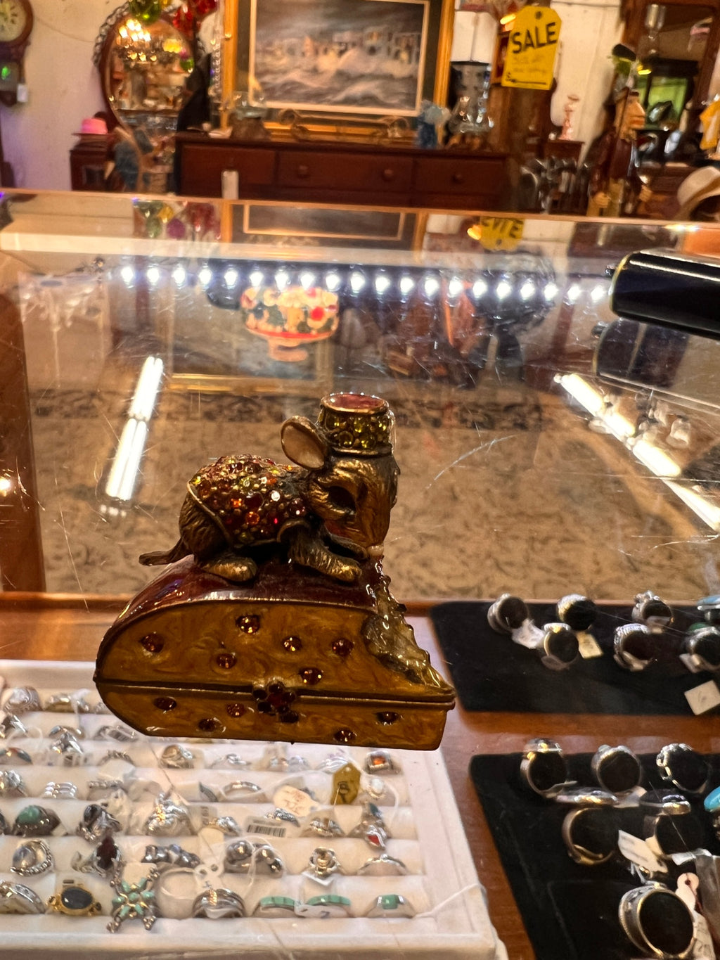 Jay Strongwater Hand-Enameled Jeweled Mouse on Cheese Trinket Box