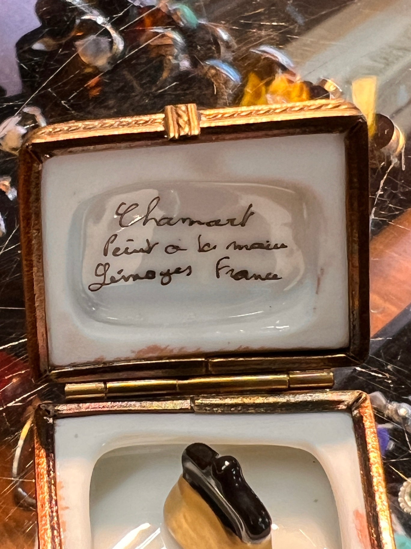 Chamart Limoges France Hand-Painted Porcelain Purse Box with Shoe Inside