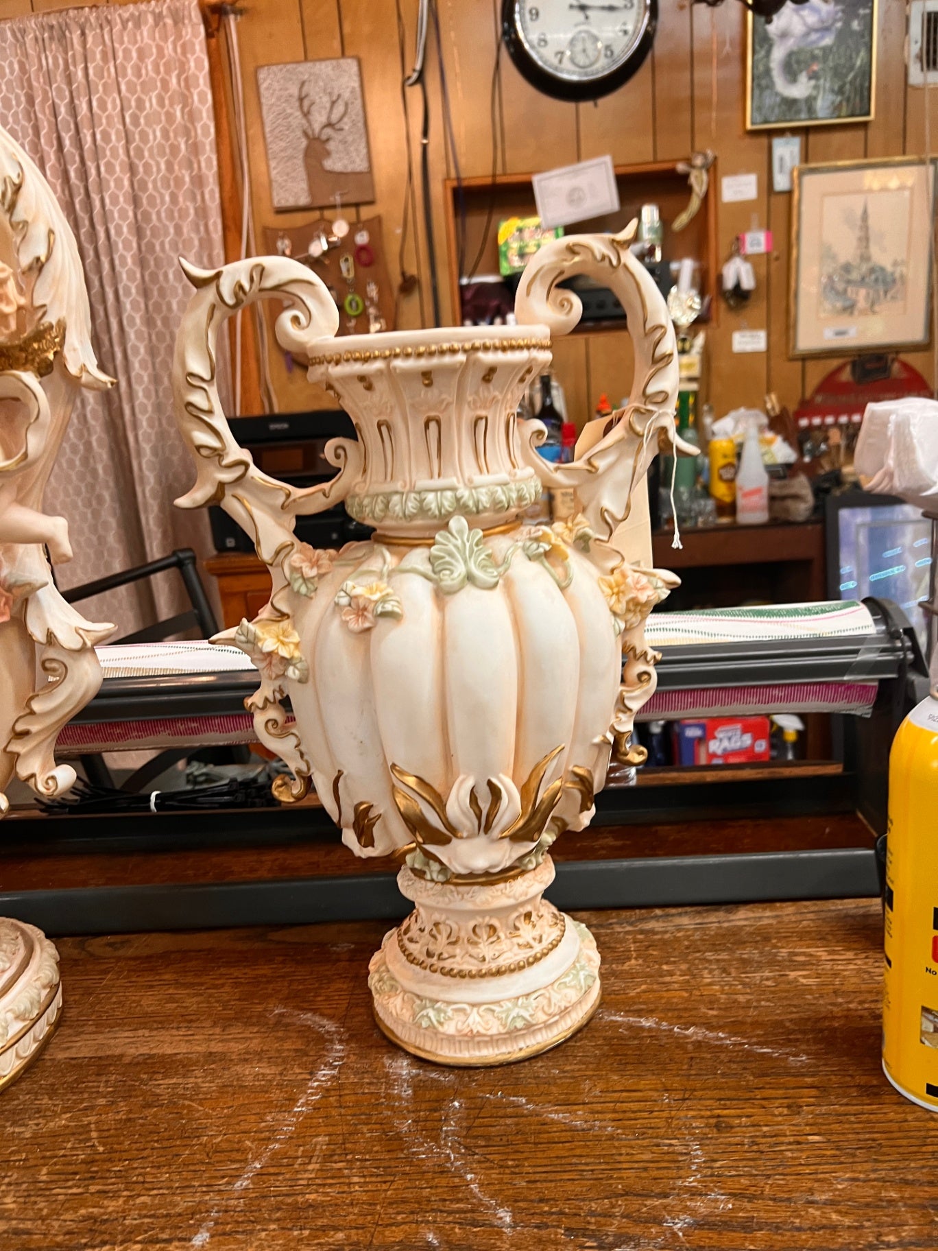 Vintage Neoclassical Ivory and Gold Urn Vase – Capodimonte-Style with Scroll Handles