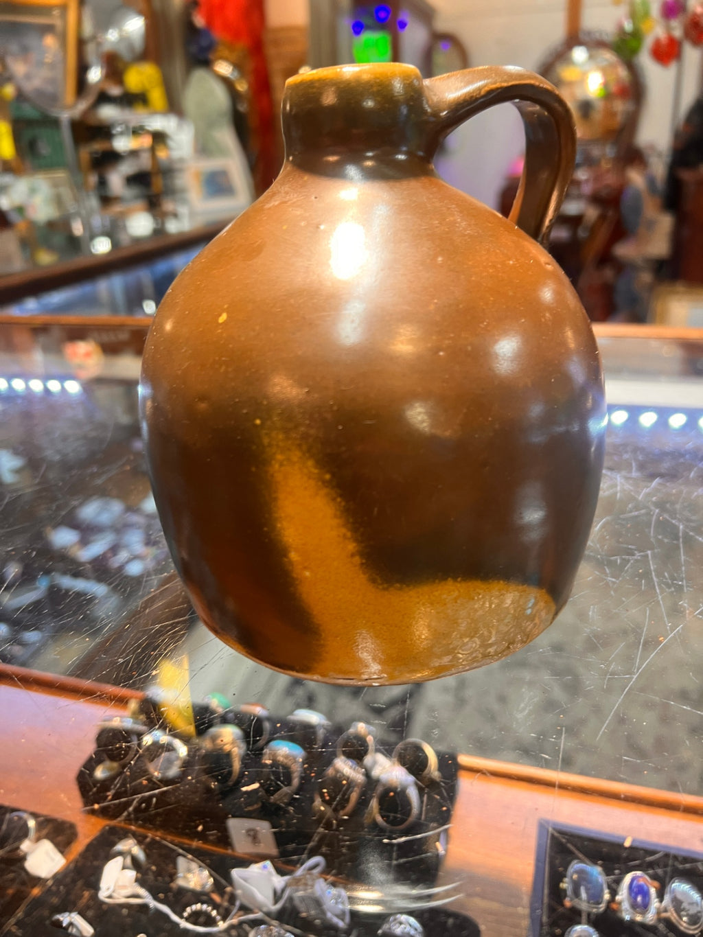 Antique Half-Gallon Brown Glazed Stoneware Jug – Albany Slip Pottery, Early 1900s