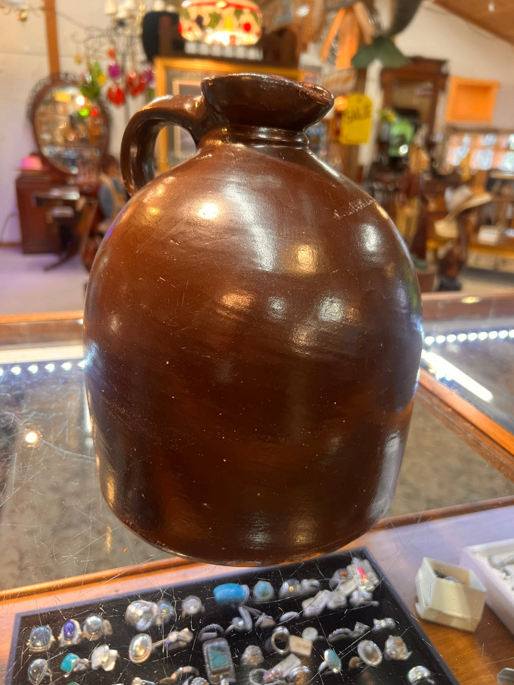 Antique Bangor Pottery Stoneware Jug – Early 1900s Brown Albany Slip Whiskey Jug, Bangor ME