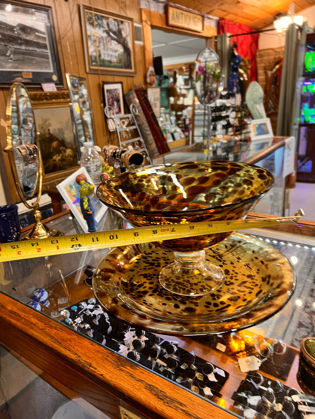 Vintage Murano-Style Amber Tortoiseshell Art Glass Bowl and Charger Set – Hand-Blown Italian Glass