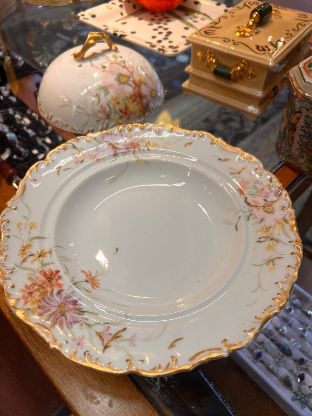 Antique T&V Limoges France Butter Dish – Hand-Painted Floral and Gilt Porcelain, Circa 1892–1907