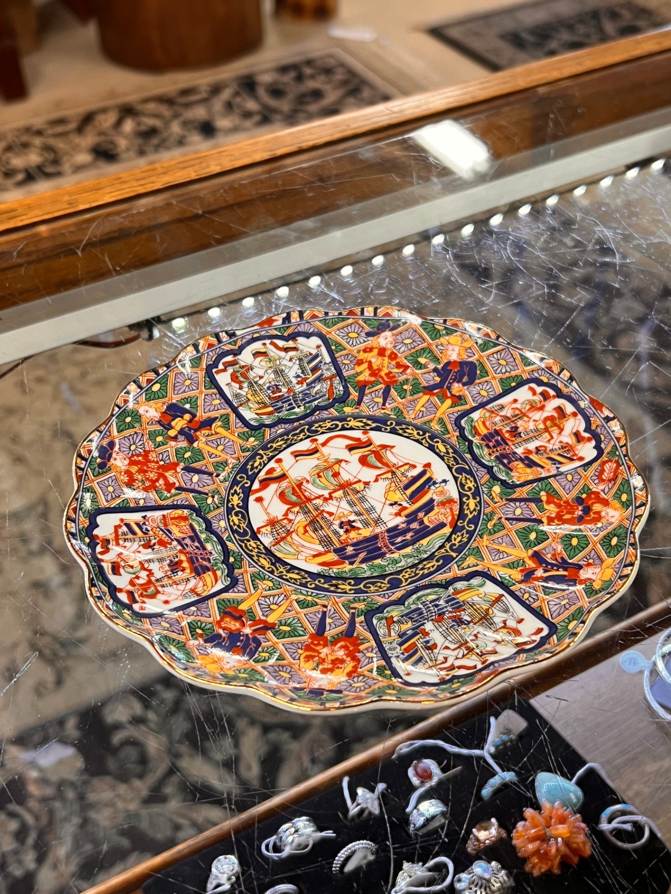 Antique Japanese Amari Plate Black Ship