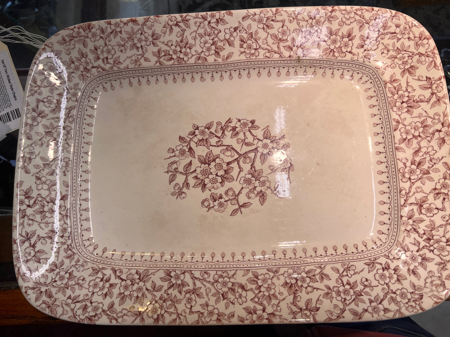 Antique Staffordshire Transferware Serving Platter – Mulberry Floral Pattern, Circa 1880s