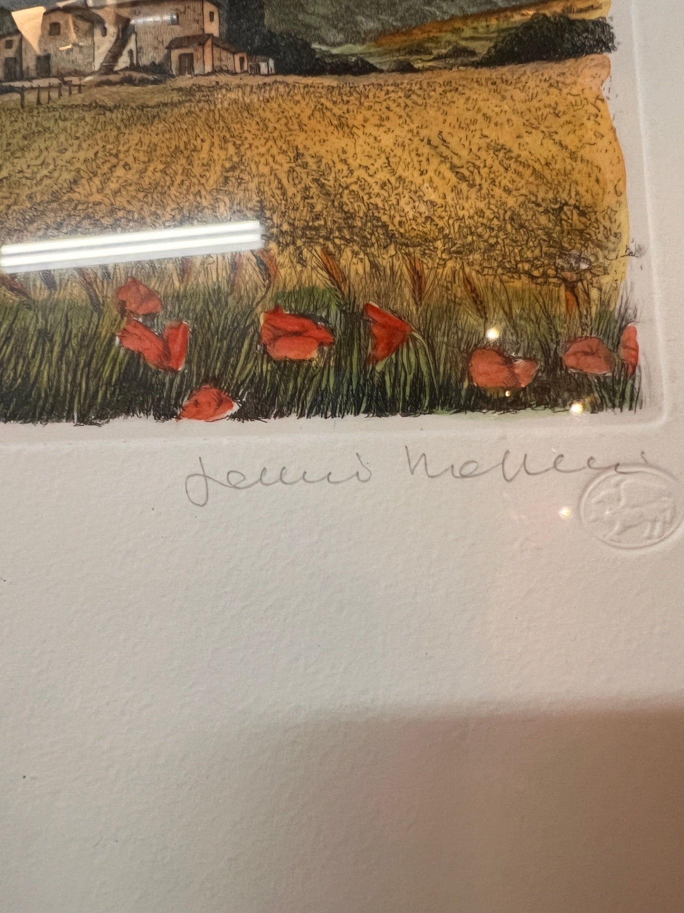 Joannis Vella Hand-Colored Etching – Tuscan Landscape with Poppies, Signed and Numbered