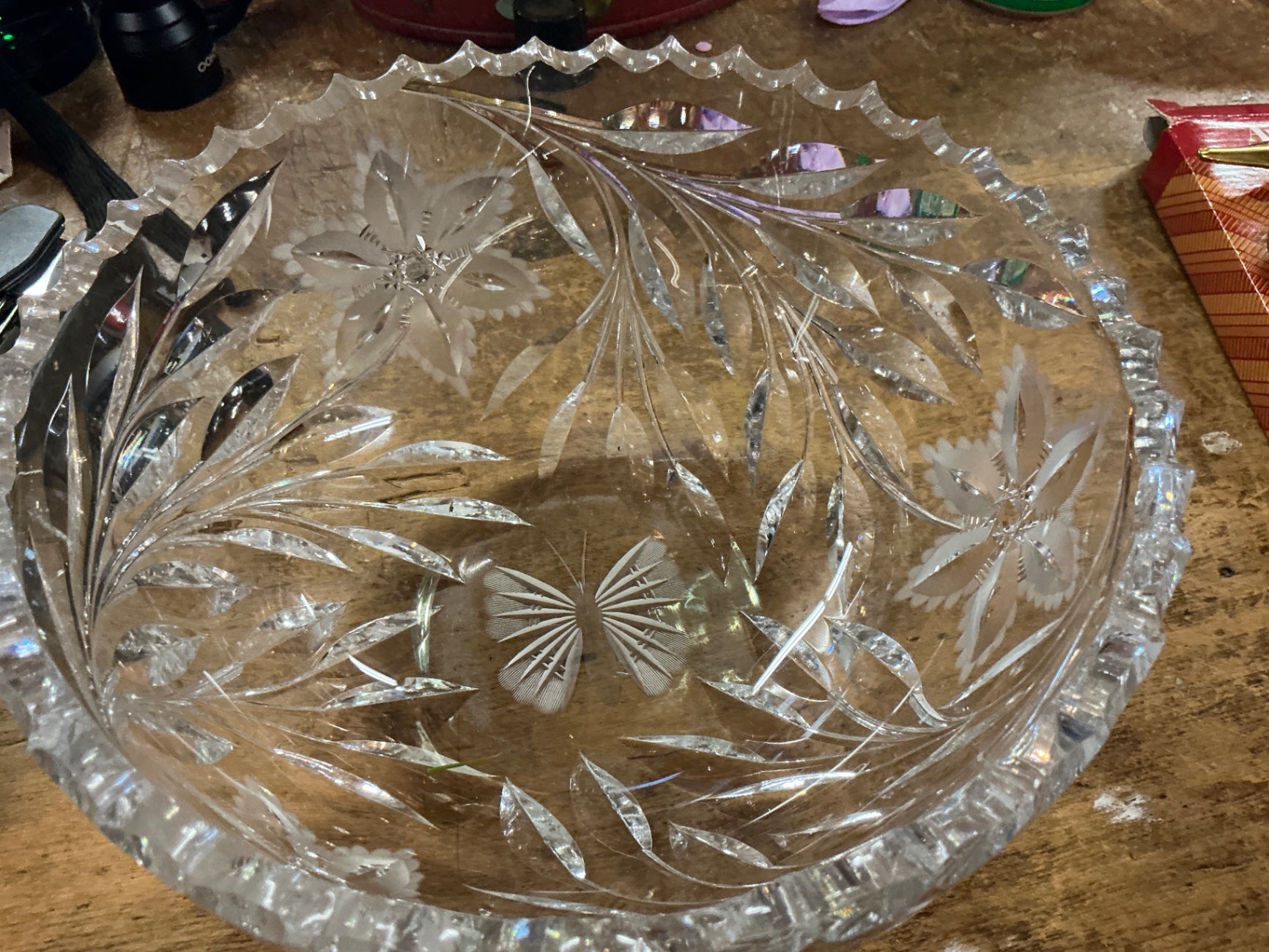Crystal Bowl Etched with Butterfly