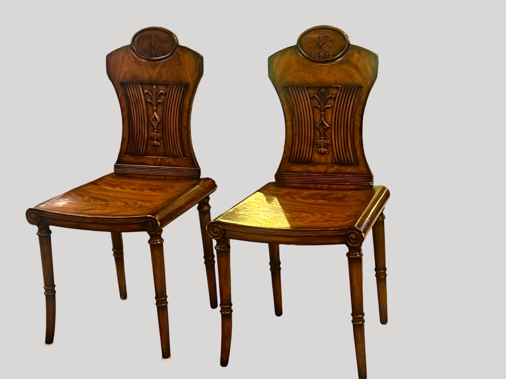 Antique Pair Regency Mahogany Hall Chairs,
