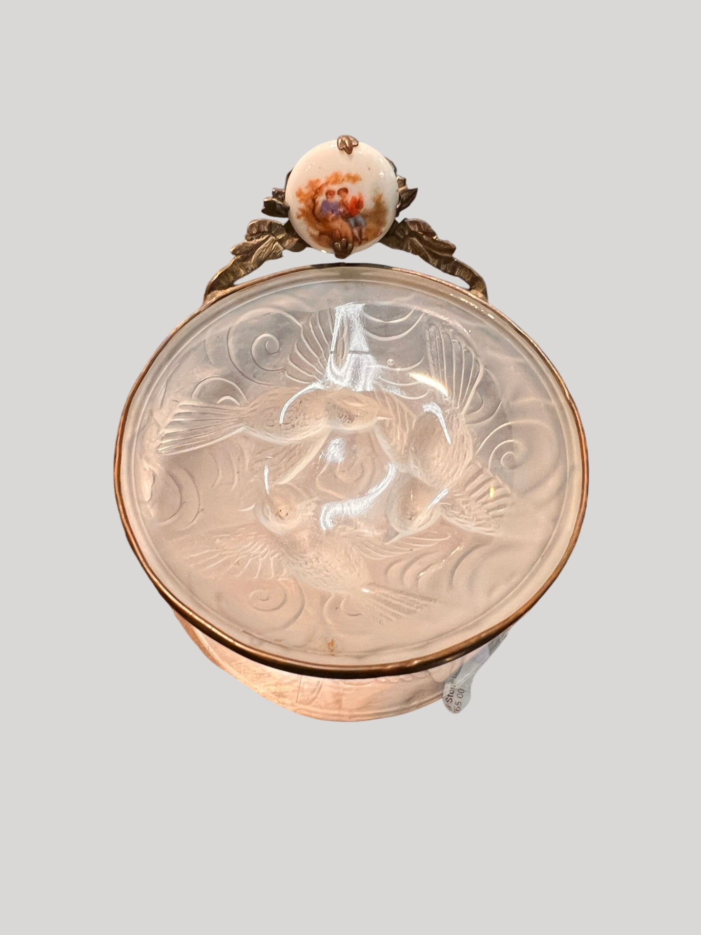 Vintage Limoges Accent Frosted Crystal Glass enameled trinket Tray Dish Birds