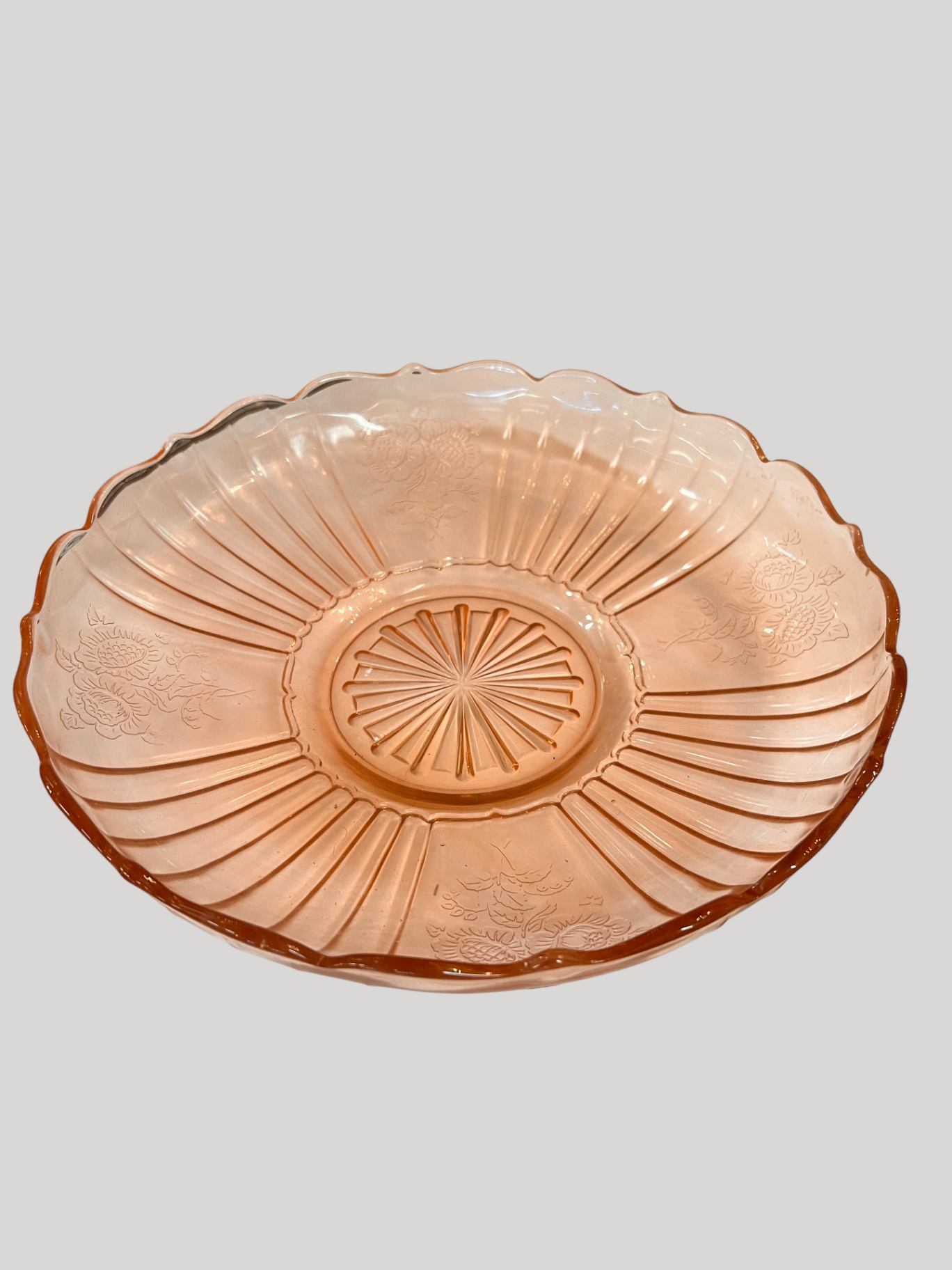 Anchor Hocking MAYFAIR open rose Pink depression glass centerpiece low bowl vintage flat bowl 11-3/4" rare in excellent condition