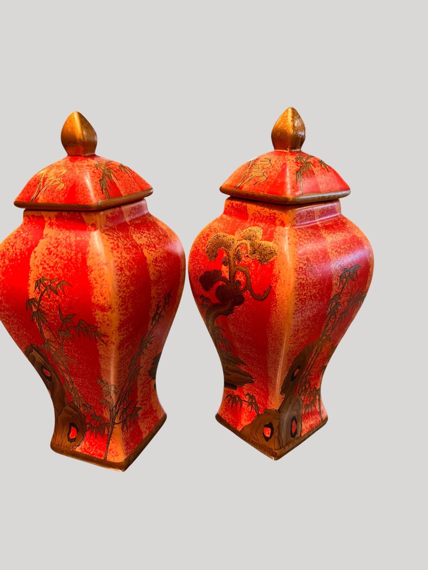 Pair of Antique Asian Lacquered Temple Jars