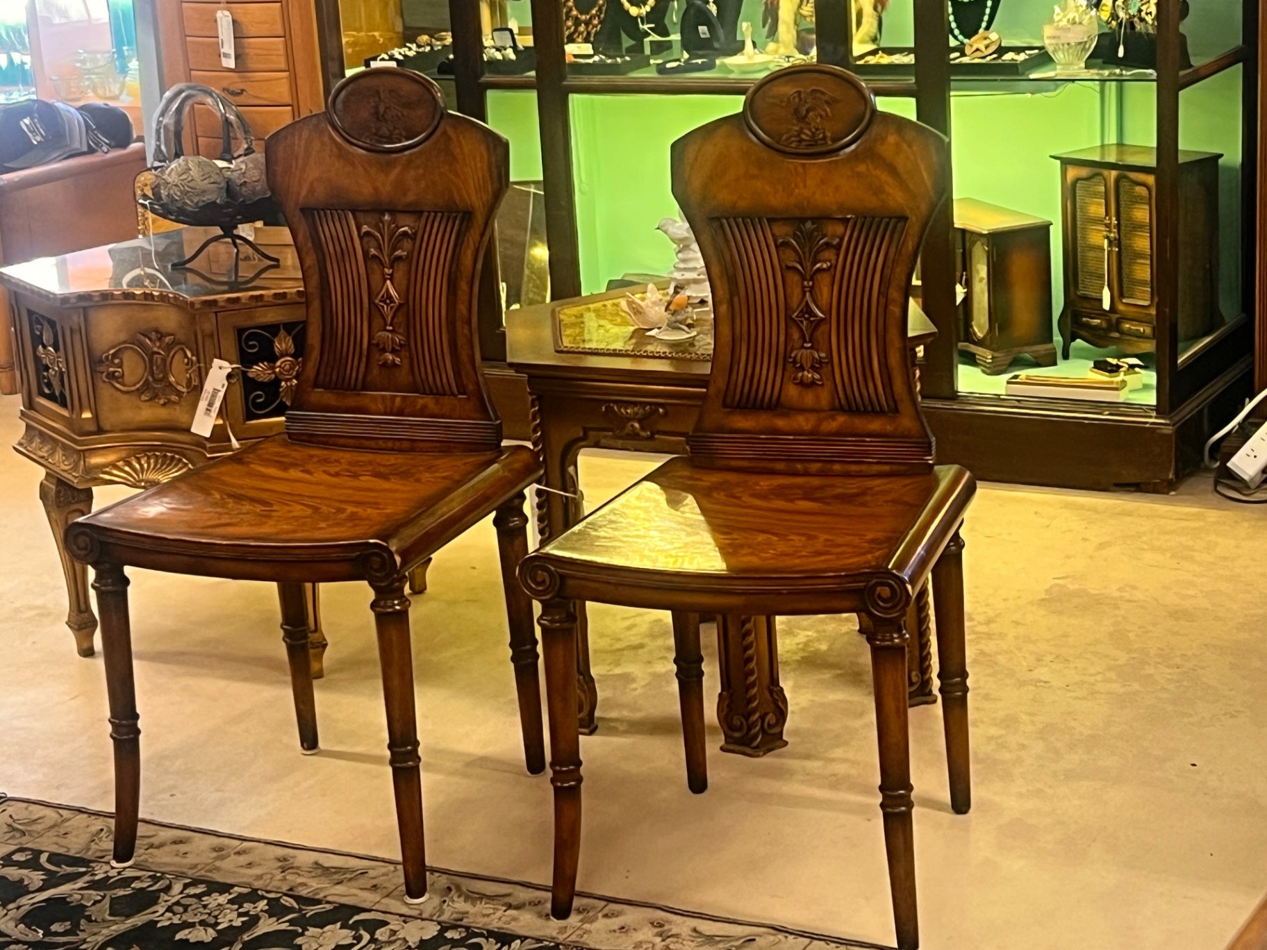 Antique Pair Regency Mahogany Hall Chairs,
