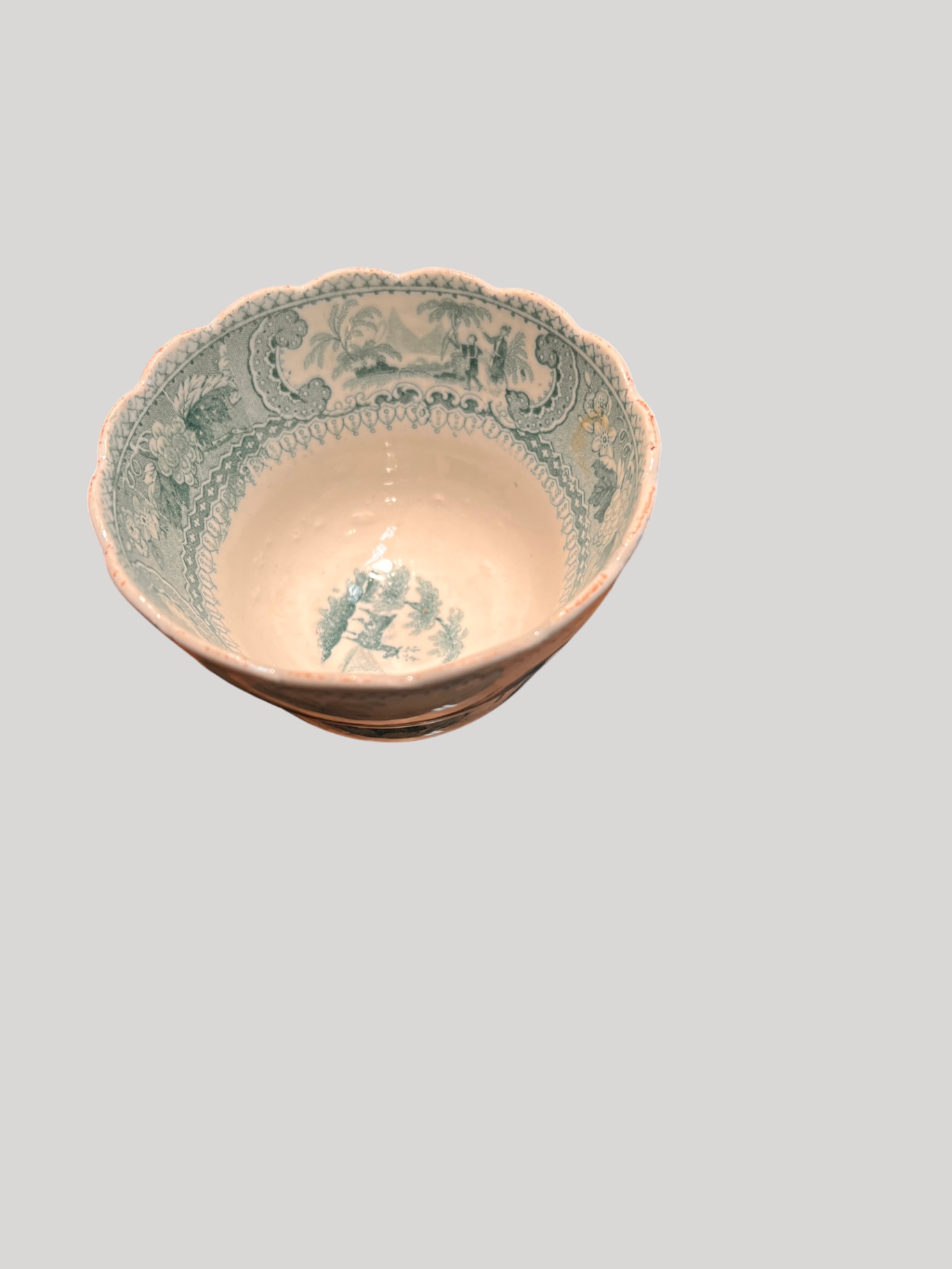 GREEN COLOGNE TRANSFERWARE SOUP CUP 