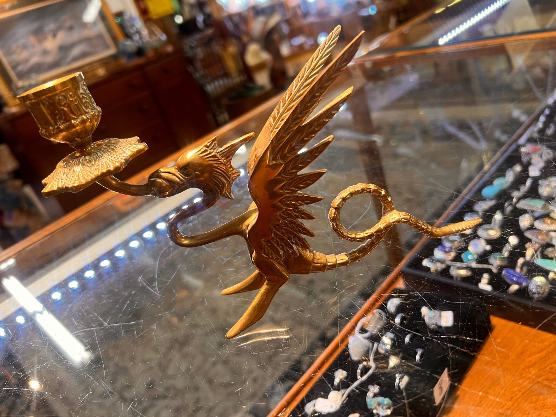 Vintage Brass Dragon Griffin Candle Holder