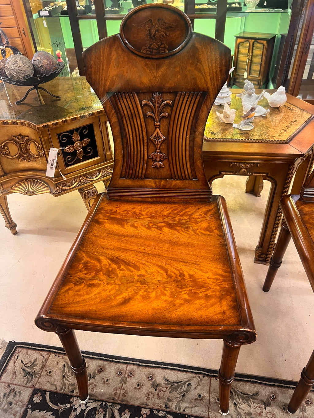 Antique Pair Regency Mahogany Hall Chairs,