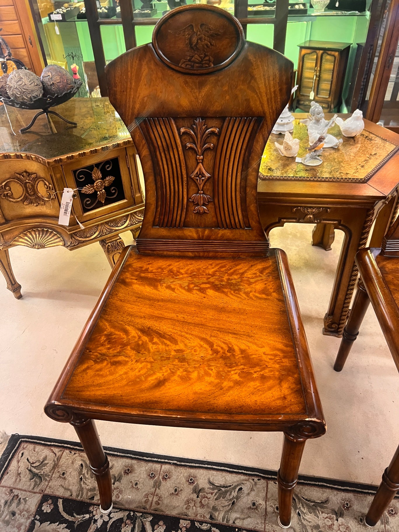 Antique Pair Regency Mahogany Hall Chairs,