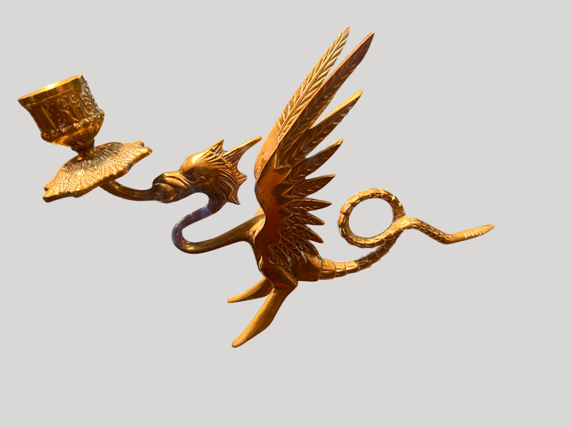 Vintage Brass Dragon Griffin Candle Holder