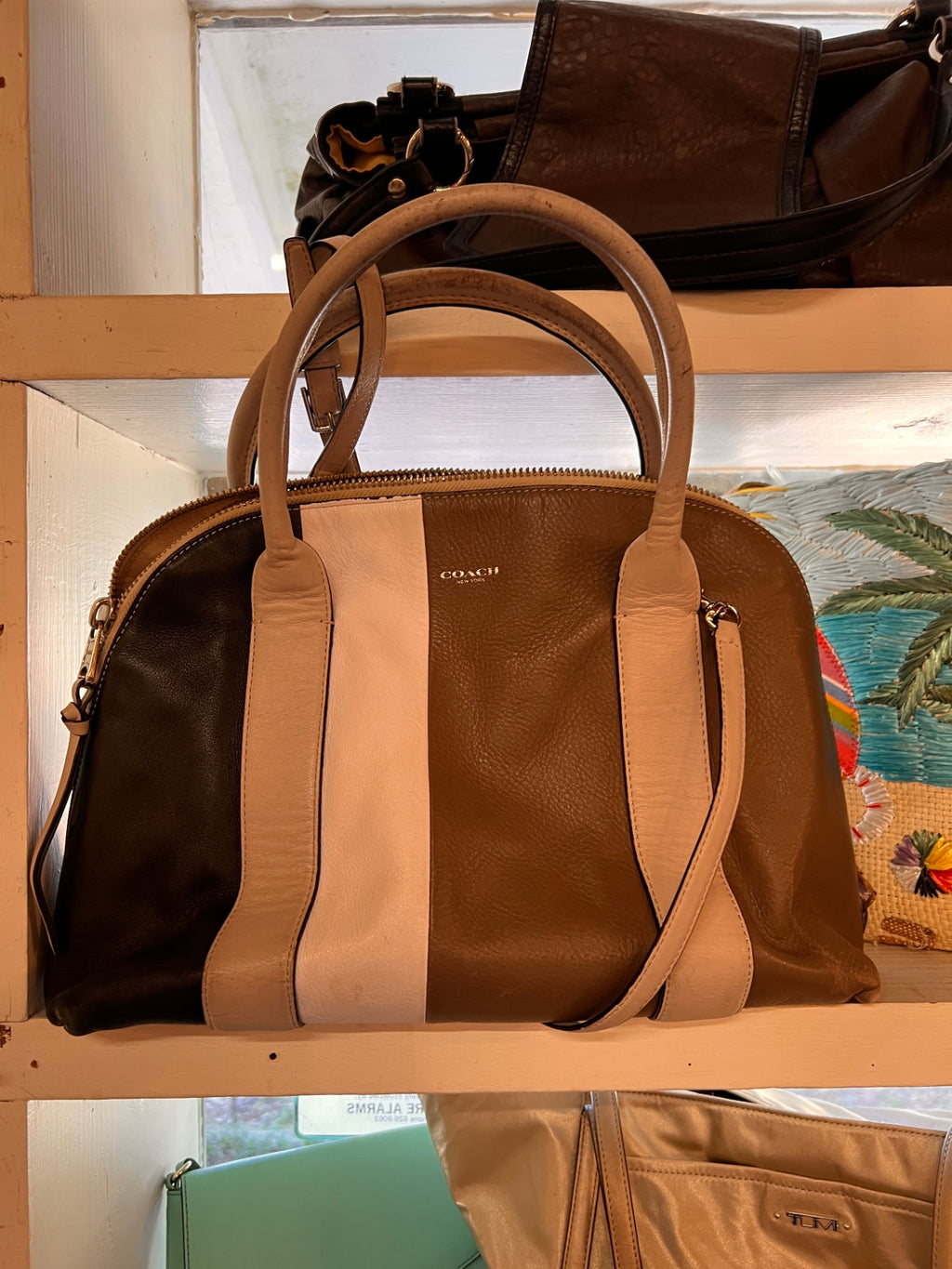 Coach “Sabrina” Color‑Block Leather Satchel