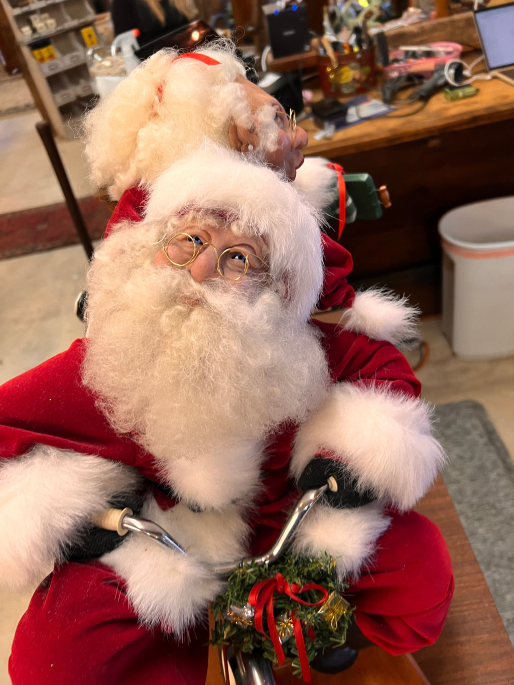 “Wild Ride” Santa and Mrs. Claus Sculpture by Lynda Hawley – 23" x 24" x 21"